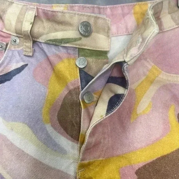 Zara Multicolor Denim Straight Jeans with Psychedelic Abstract Swirl print Sz 2 - Picture 5 of 13